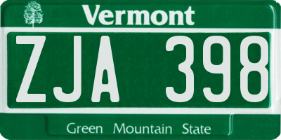 VT license plate ZJA398