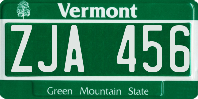 VT license plate ZJA456