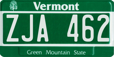 VT license plate ZJA462