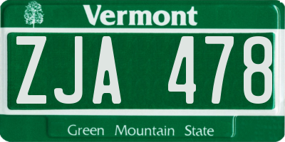 VT license plate ZJA478