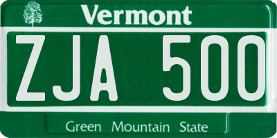 VT license plate ZJA500