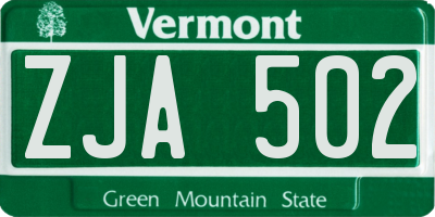 VT license plate ZJA502