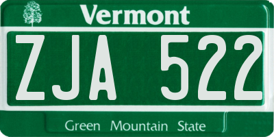 VT license plate ZJA522