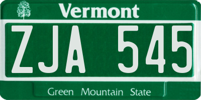 VT license plate ZJA545