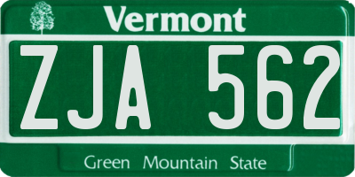 VT license plate ZJA562