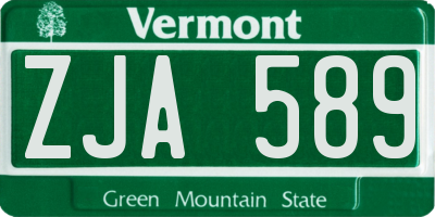 VT license plate ZJA589