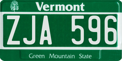 VT license plate ZJA596