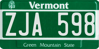 VT license plate ZJA598