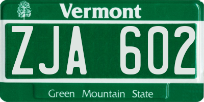 VT license plate ZJA602