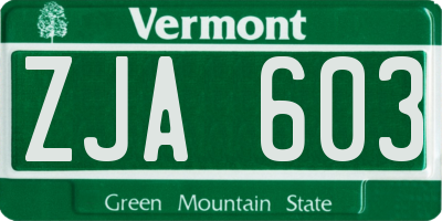 VT license plate ZJA603