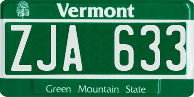 VT license plate ZJA633