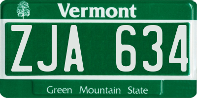 VT license plate ZJA634