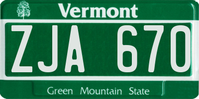 VT license plate ZJA670