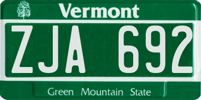 VT license plate ZJA692