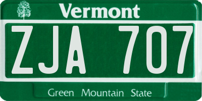 VT license plate ZJA707