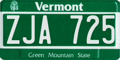 VT license plate ZJA725