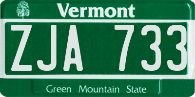 VT license plate ZJA733