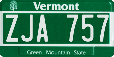 VT license plate ZJA757