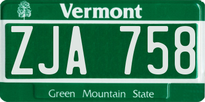 VT license plate ZJA758