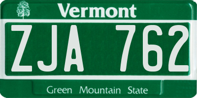 VT license plate ZJA762