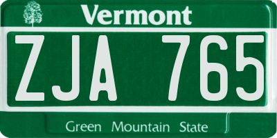 VT license plate ZJA765