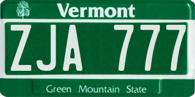 VT license plate ZJA777