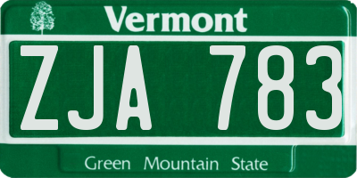 VT license plate ZJA783