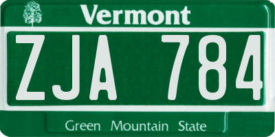 VT license plate ZJA784