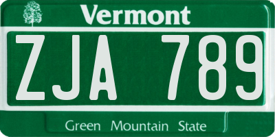 VT license plate ZJA789