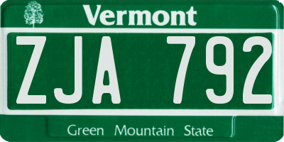VT license plate ZJA792