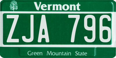 VT license plate ZJA796