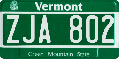 VT license plate ZJA802