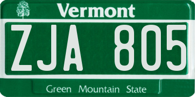 VT license plate ZJA805