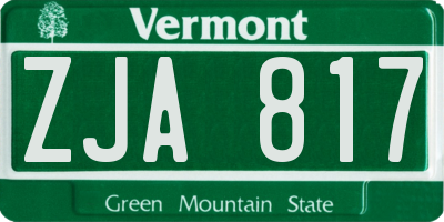 VT license plate ZJA817