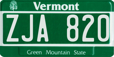 VT license plate ZJA820
