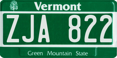 VT license plate ZJA822