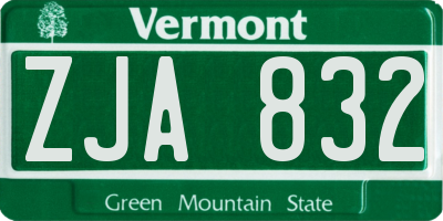 VT license plate ZJA832