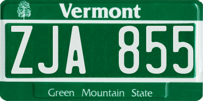 VT license plate ZJA855