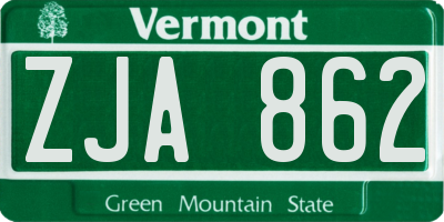 VT license plate ZJA862