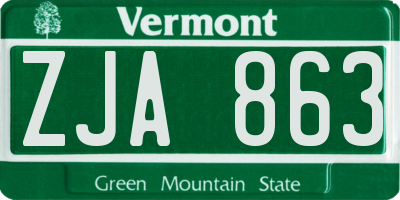 VT license plate ZJA863