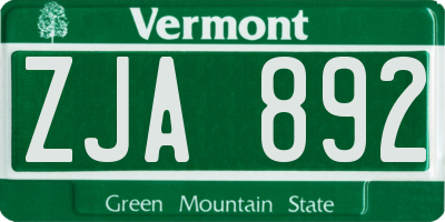 VT license plate ZJA892