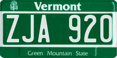 VT license plate ZJA920