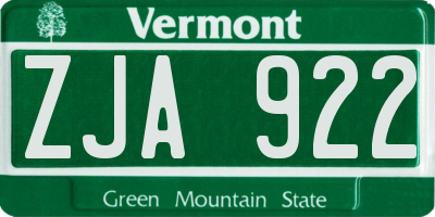 VT license plate ZJA922