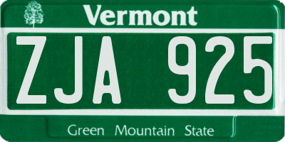 VT license plate ZJA925
