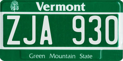 VT license plate ZJA930