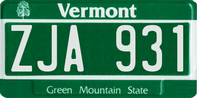 VT license plate ZJA931