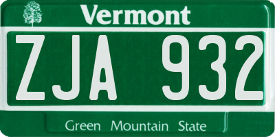 VT license plate ZJA932