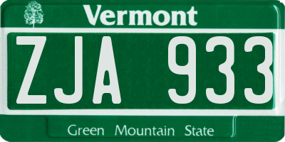 VT license plate ZJA933