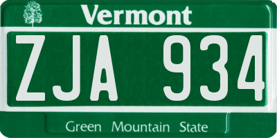 VT license plate ZJA934