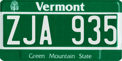 VT license plate ZJA935